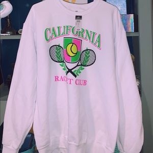 white with neon writing crewneck sweatshirt (california racket club)